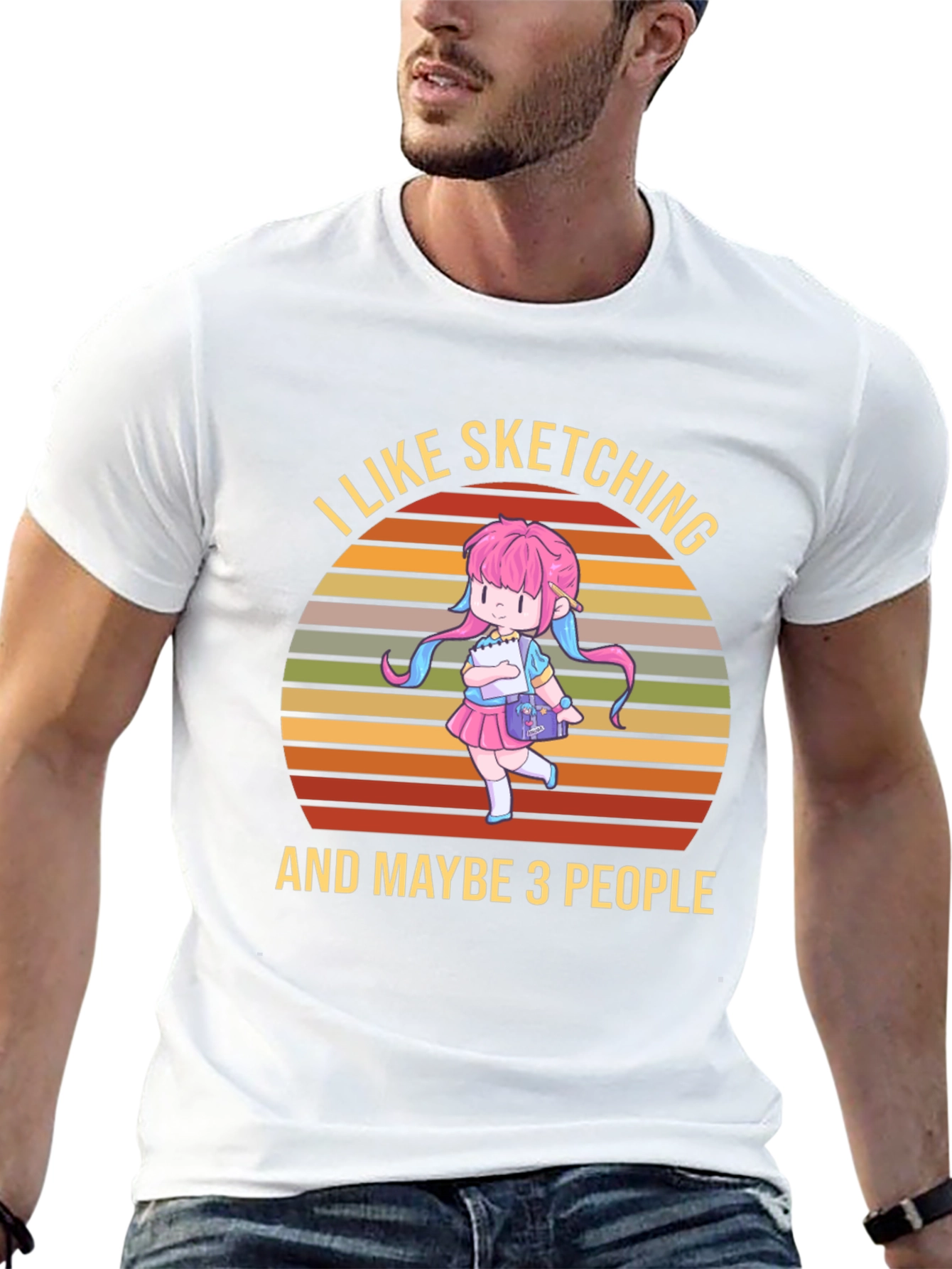 I Like Sketching & Maybe 3 People Black T-Shirt