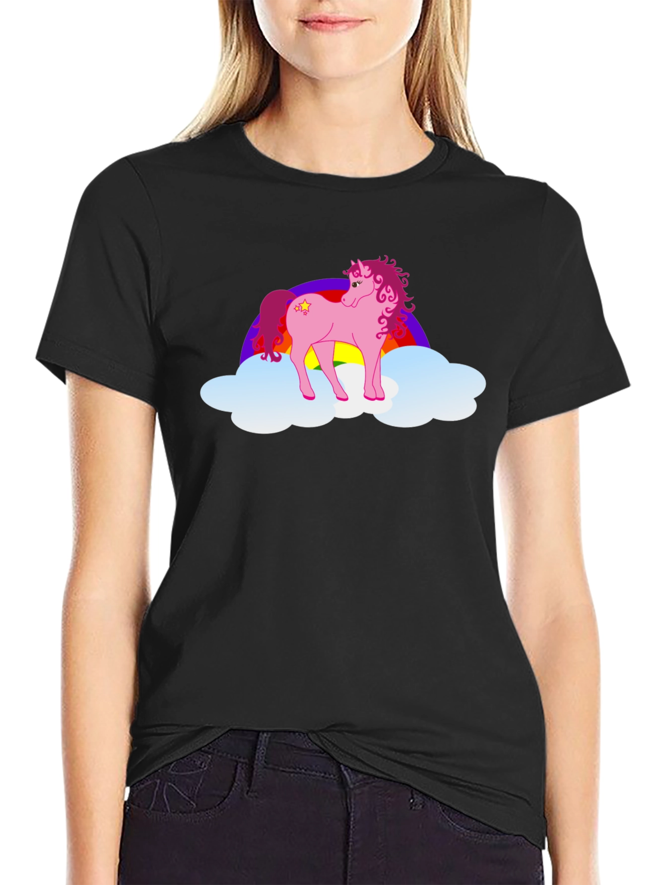 Pink Pony Rainbow Cloud Graphic T-Shirt