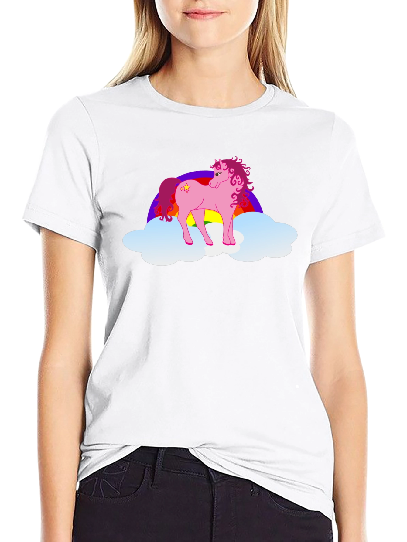 Pink Pony Rainbow Cloud Graphic T-Shirt