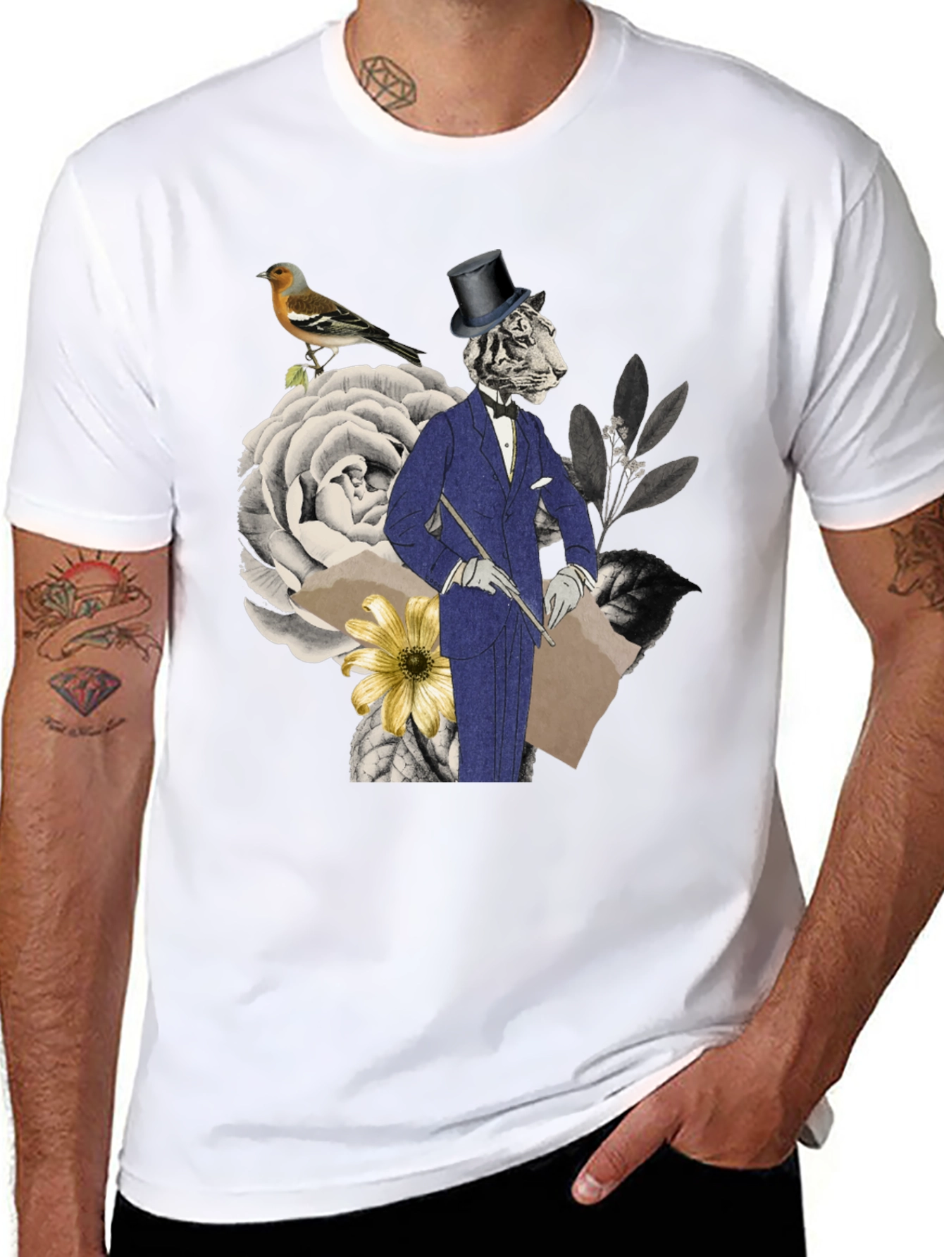Mens Tiger Gentleman Graphic T-Shirt