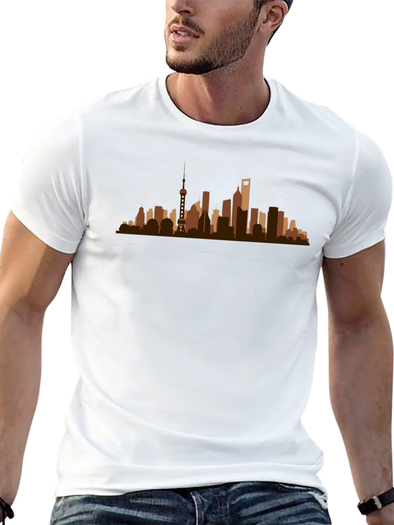 Cityscape Silhouette Graphic Tee - Black