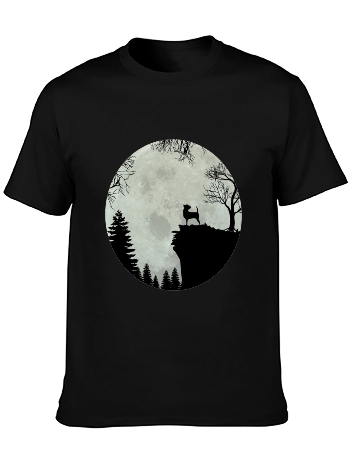 Moonlit Dog Silhouette Tee - Black
