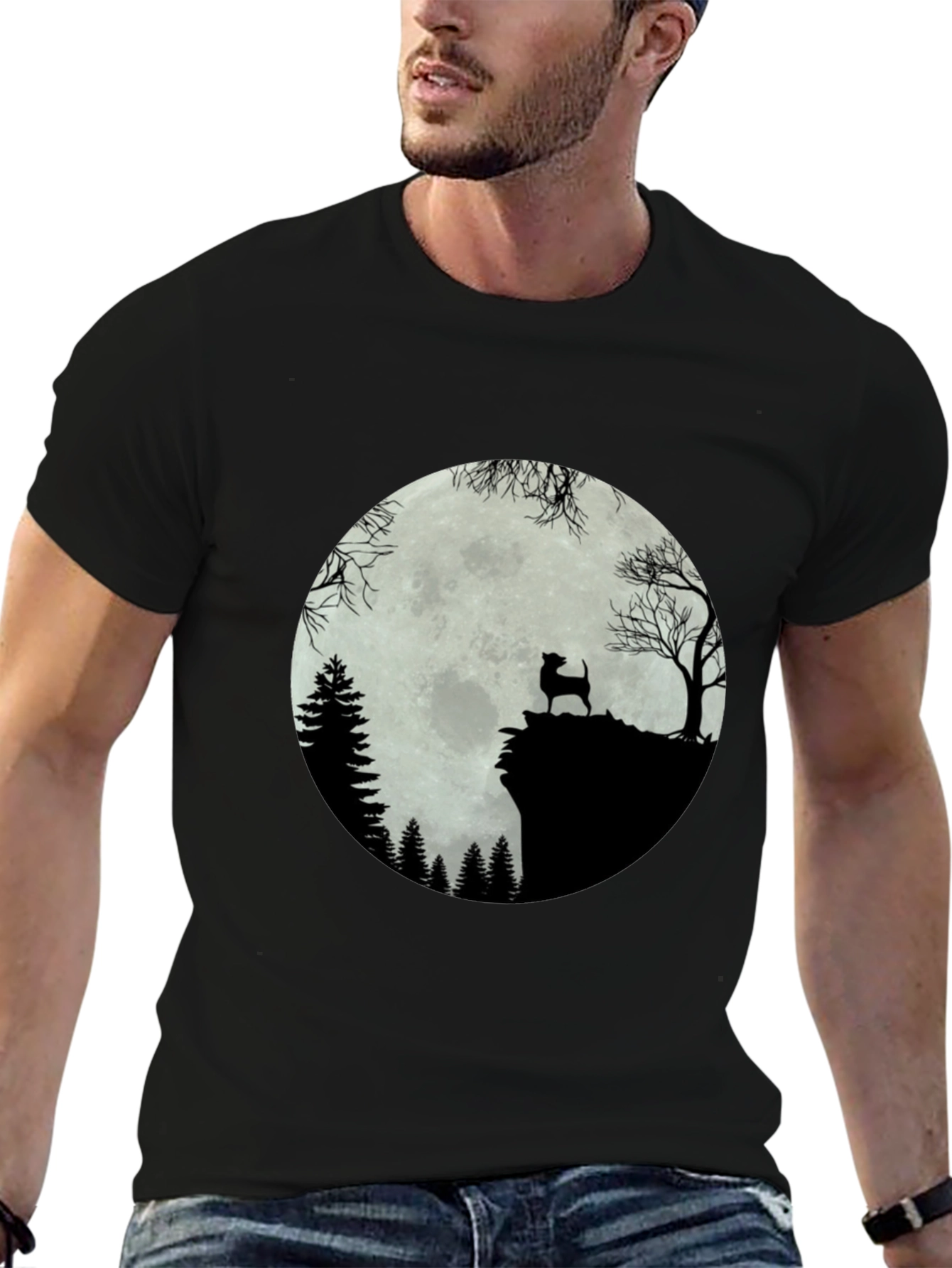 Moonlit Dog Silhouette Tee - Black