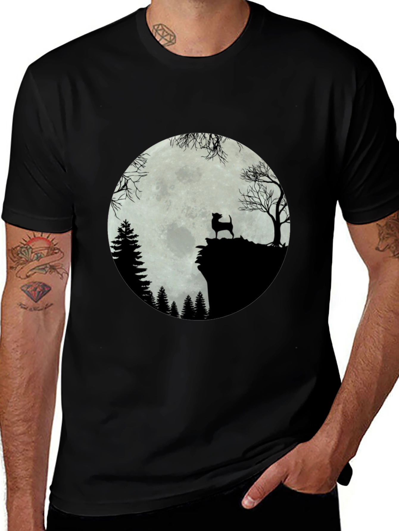 Moonlit Dog Silhouette Tee - Black