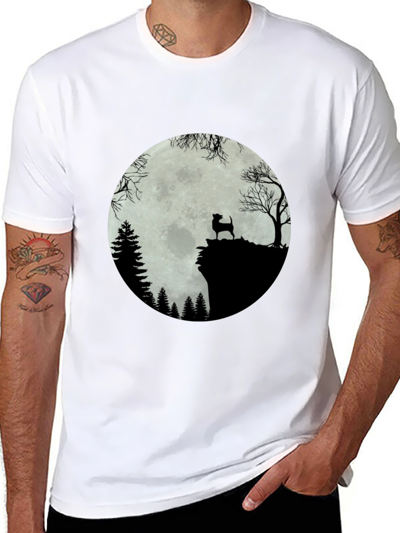 Moonlit Dog Silhouette Tee - Black
