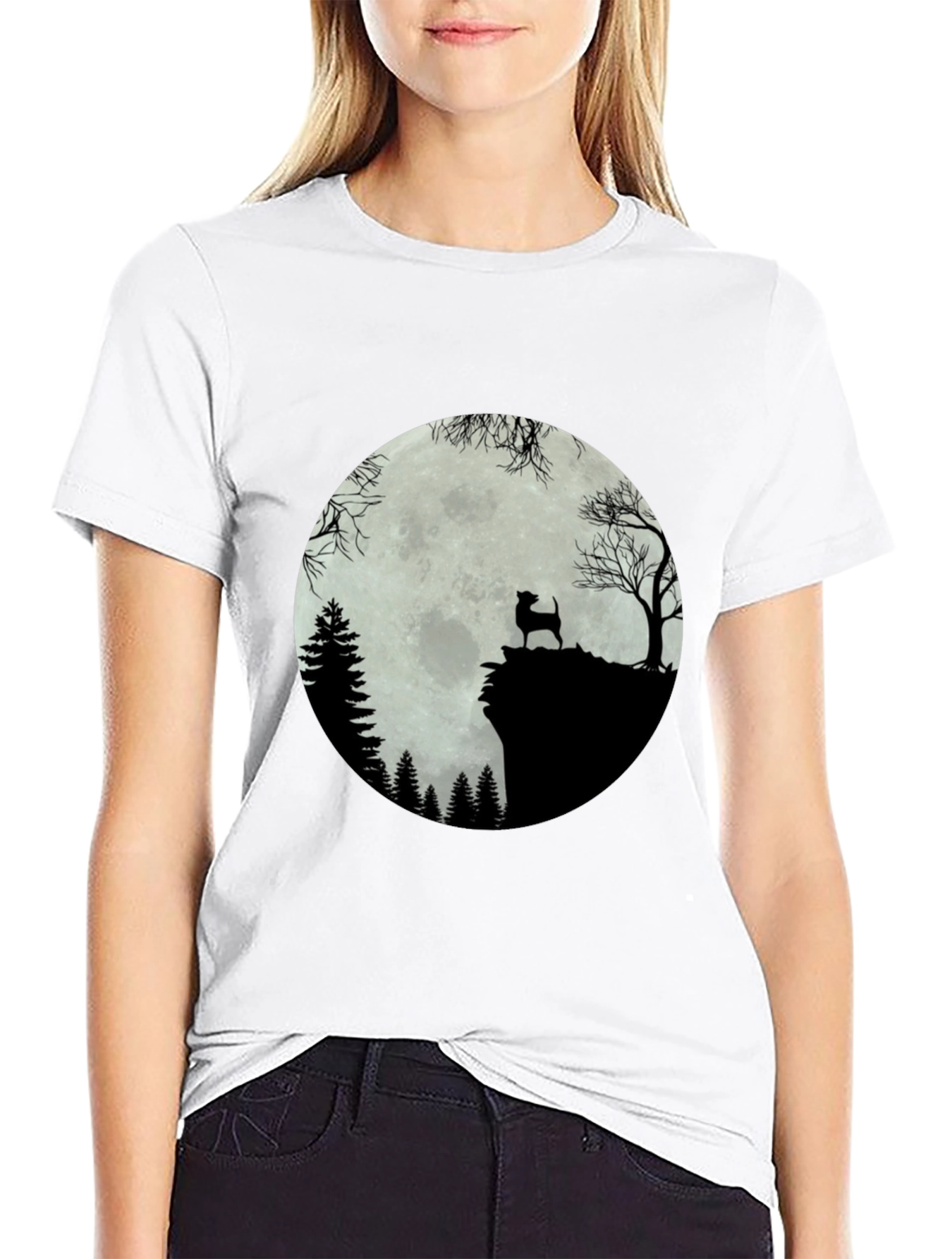 Moonlit Dog Silhouette Tee - Black