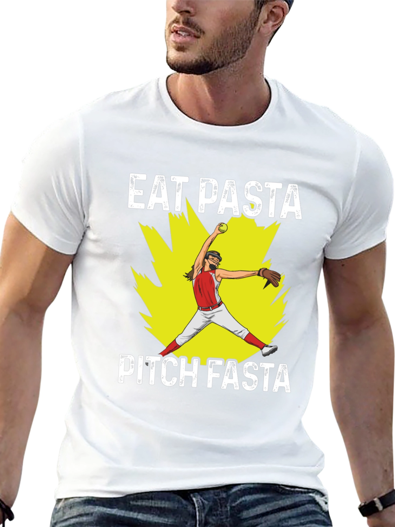 Eat Pasta Pitch Fasta Softball Graphic T-Shirt