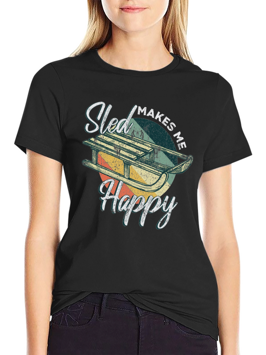 Sled Makes Me Happy Graphic Tee - Retro Winter Fun