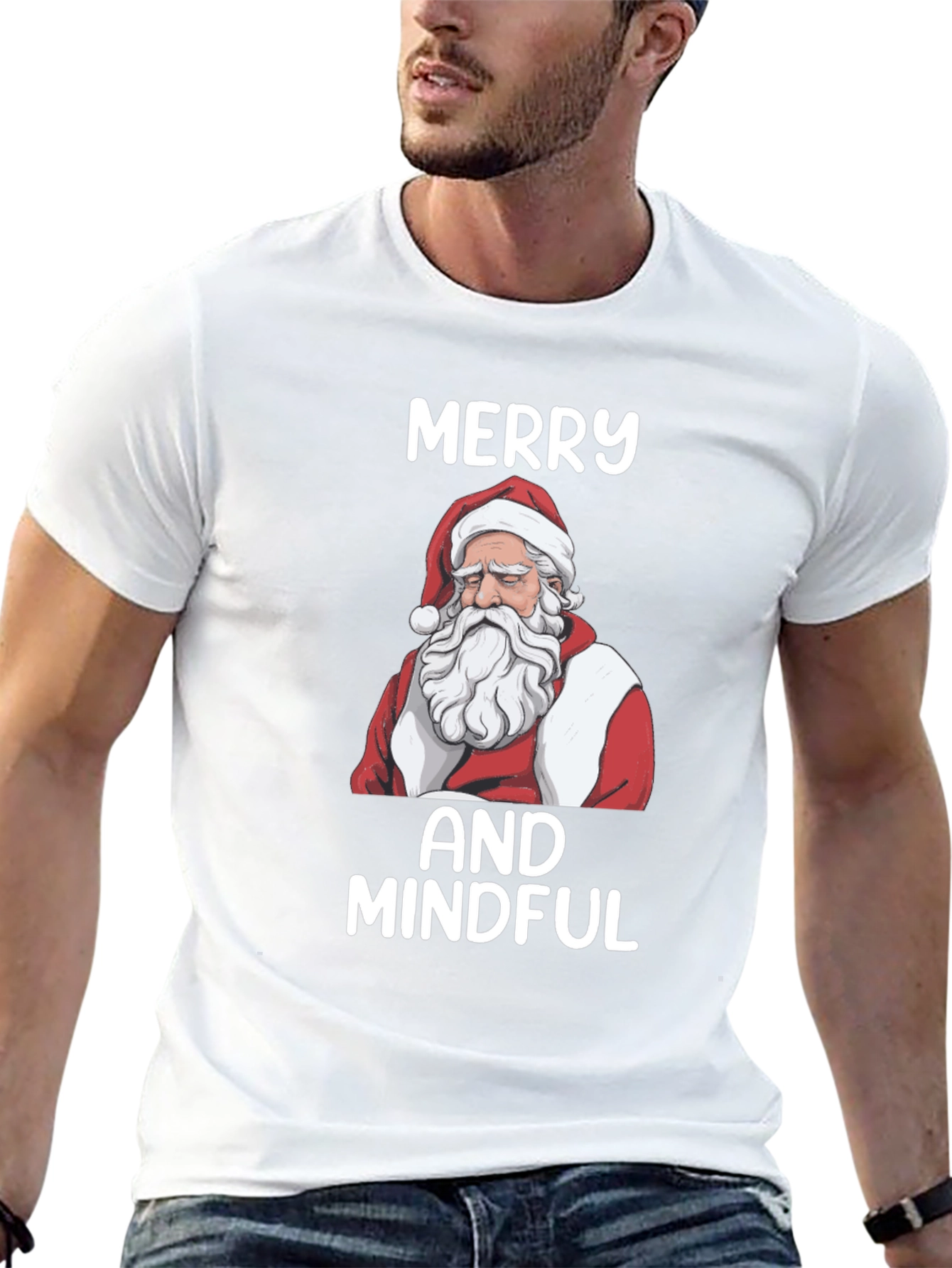Merry and Mindful Santa T-Shirt - Black