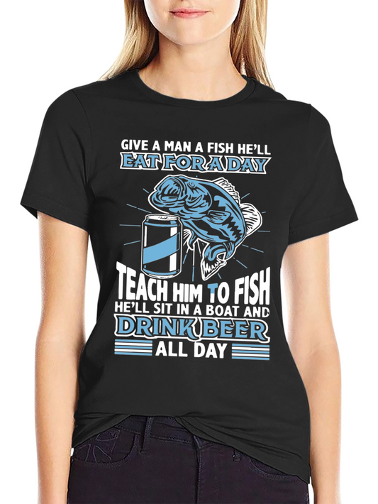 Fishing & Beer Graphic T-Shirt - Teach a Man to Fish
