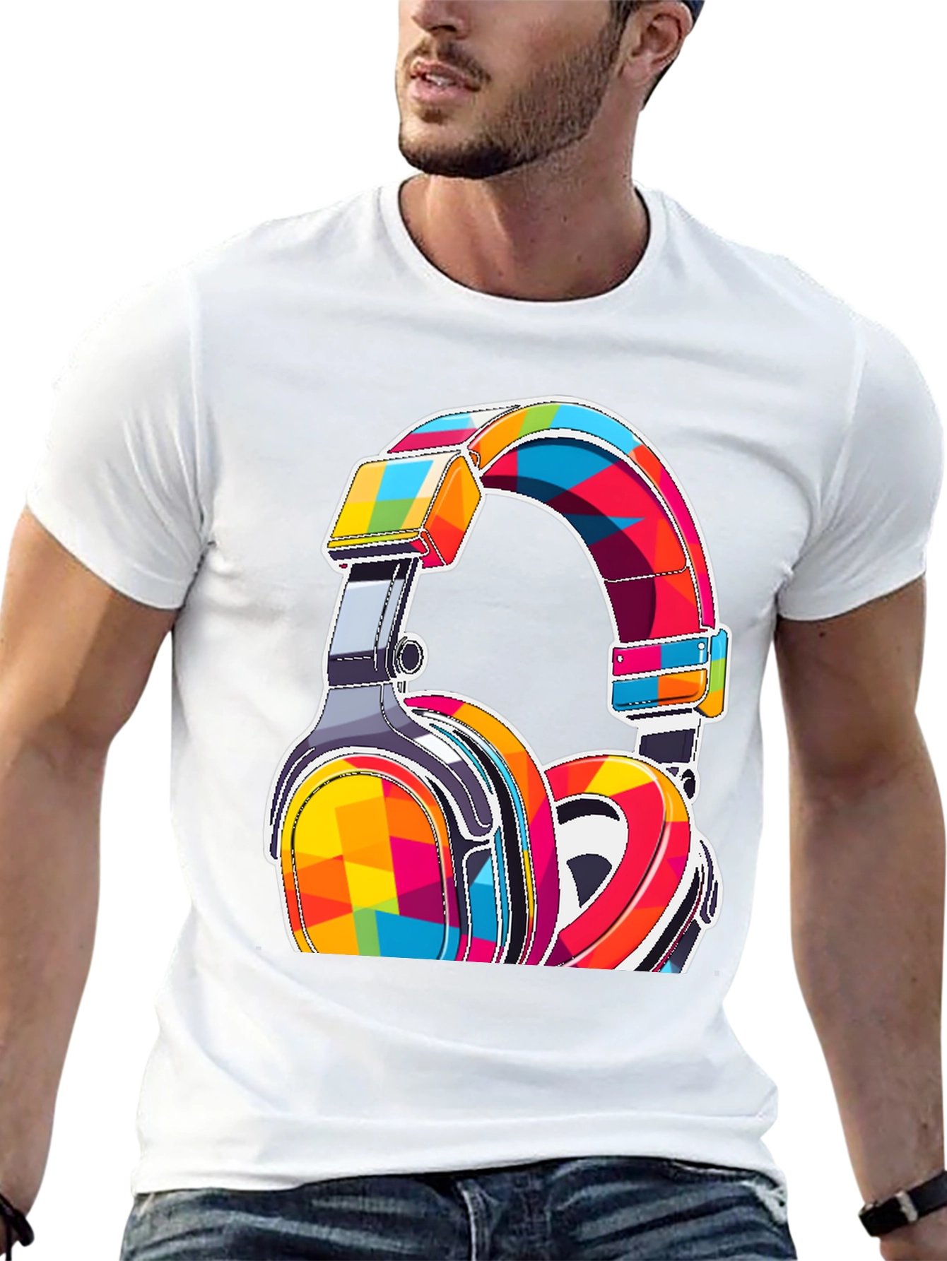 Colorful Graphic Headphones T-Shirt