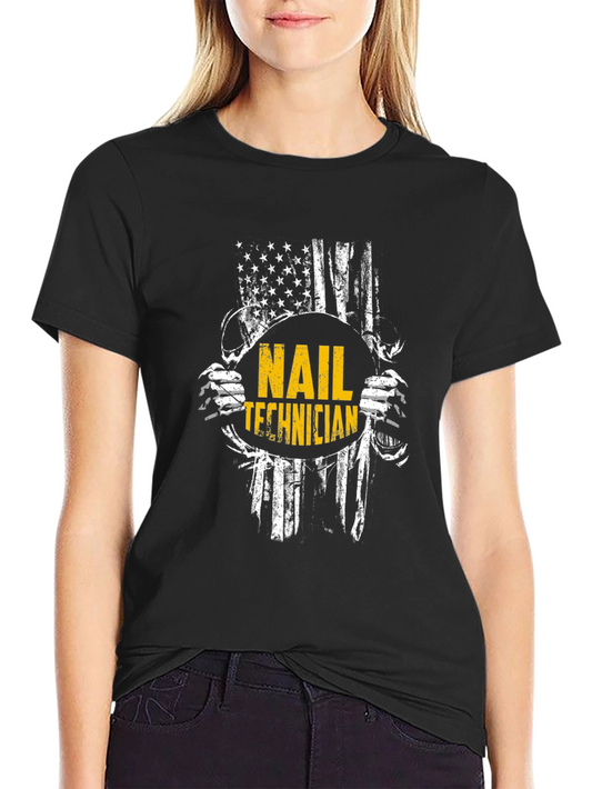 Nail Technician American Flag Graphic T-Shirt
