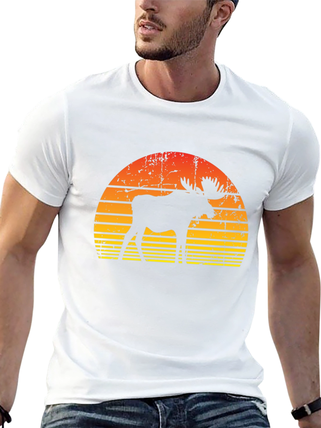 Retro Moose Sunset Graphic T-Shirt