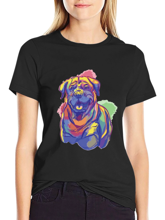 Colorful Rottweiler Dog Graphic Print T-Shirt