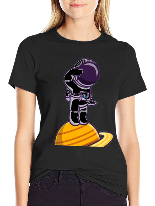 Astronaut on Saturn Graphic T-Shirt - Space Explorer