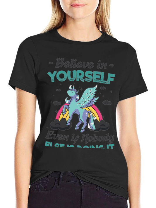 Unicorn Believe in Yourself Black Graphic Tee