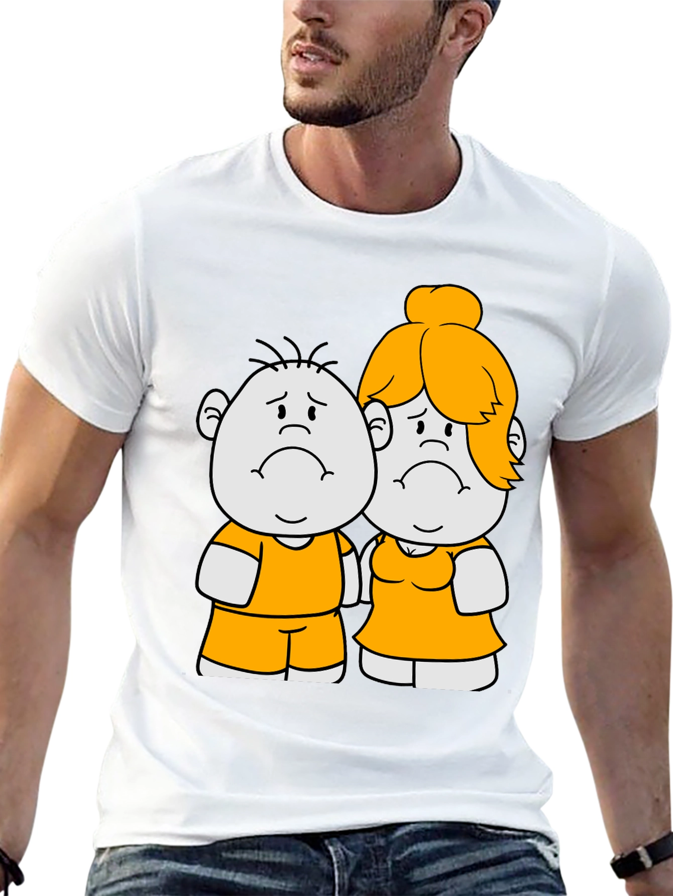 Cartoon Couple Graphic Tee - Black