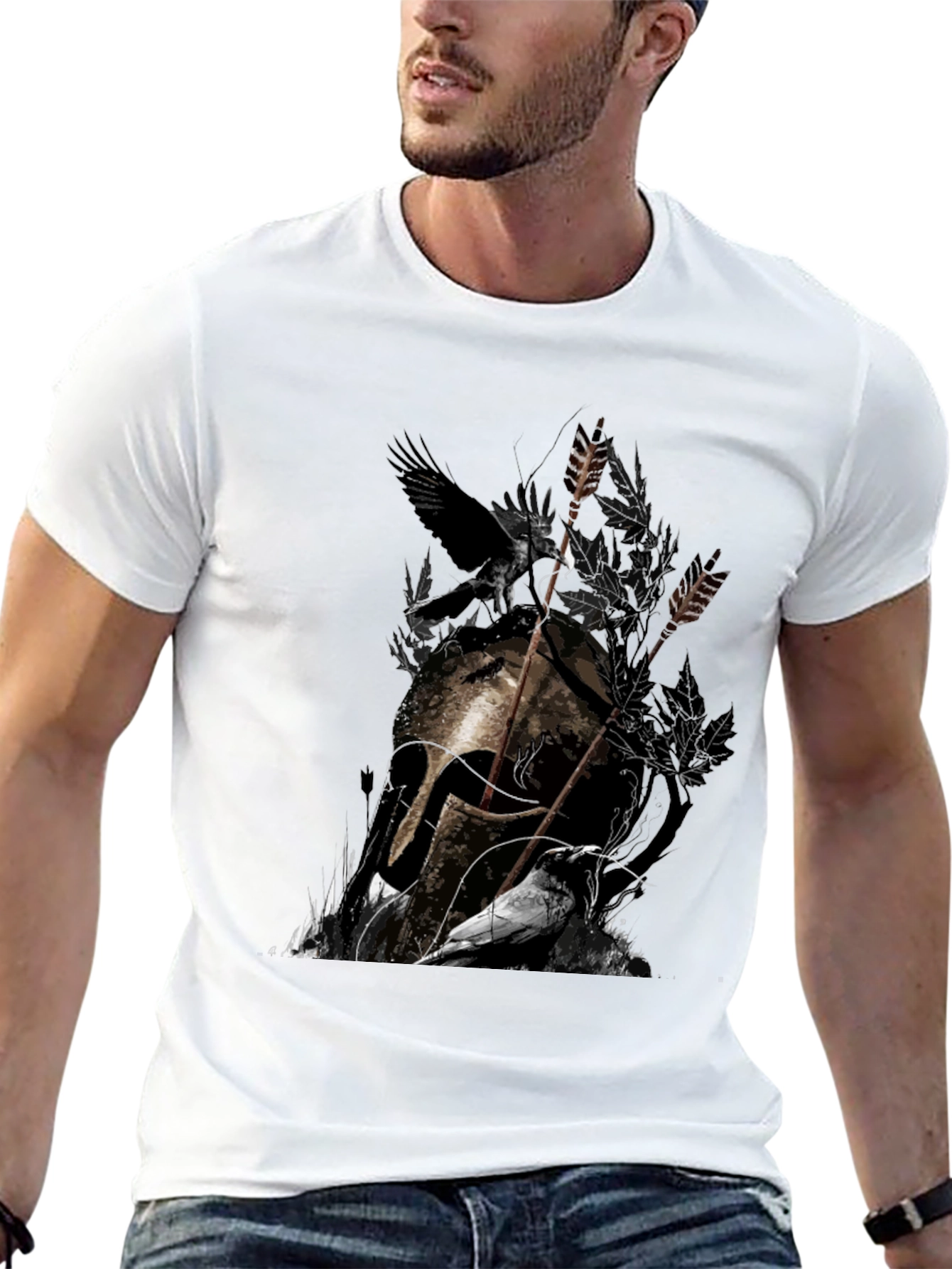 Raven Helmet Graphic Tee - Dark Warrior Design