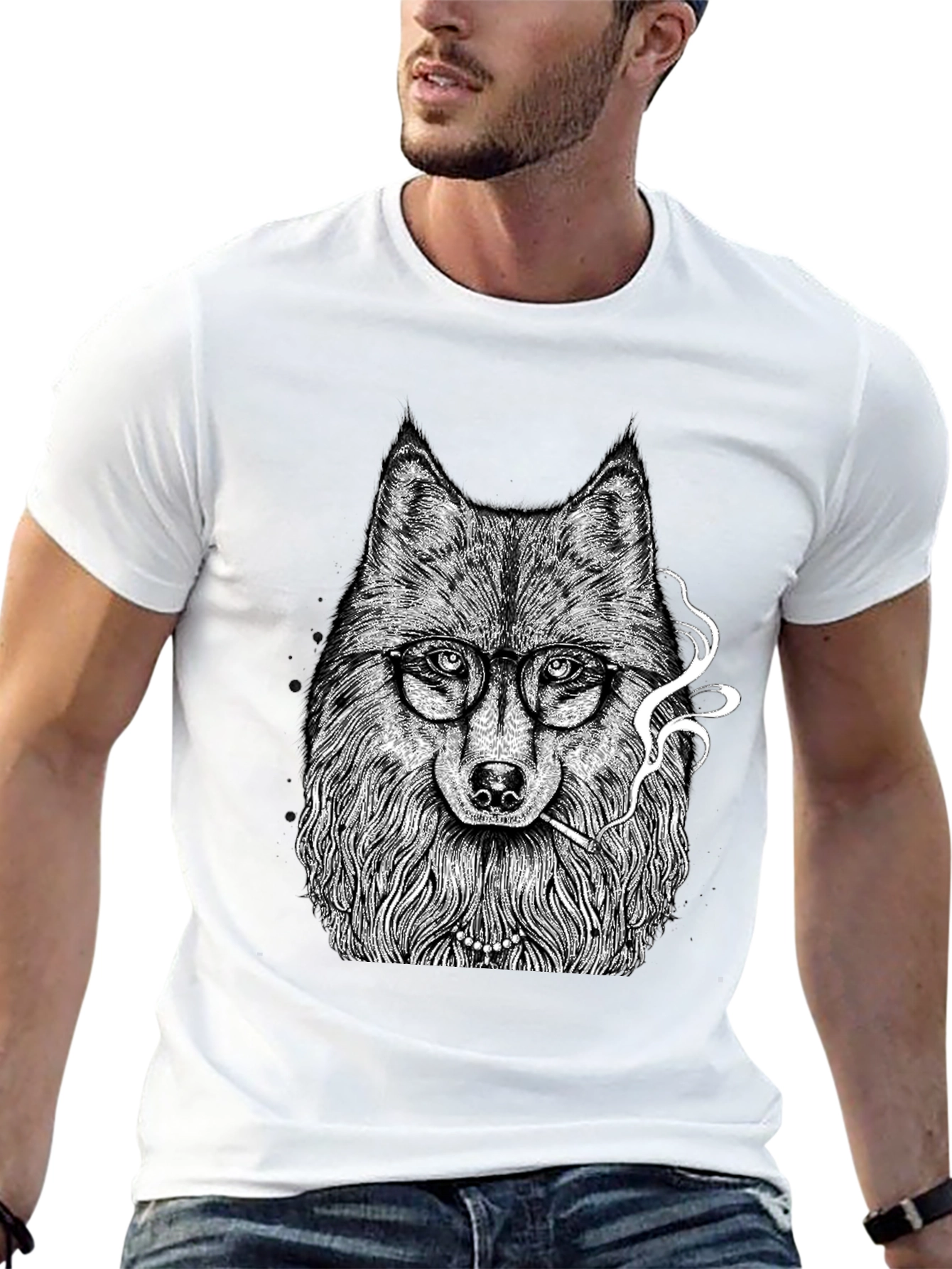 Wolf with Glasses Graphic Tee - Black