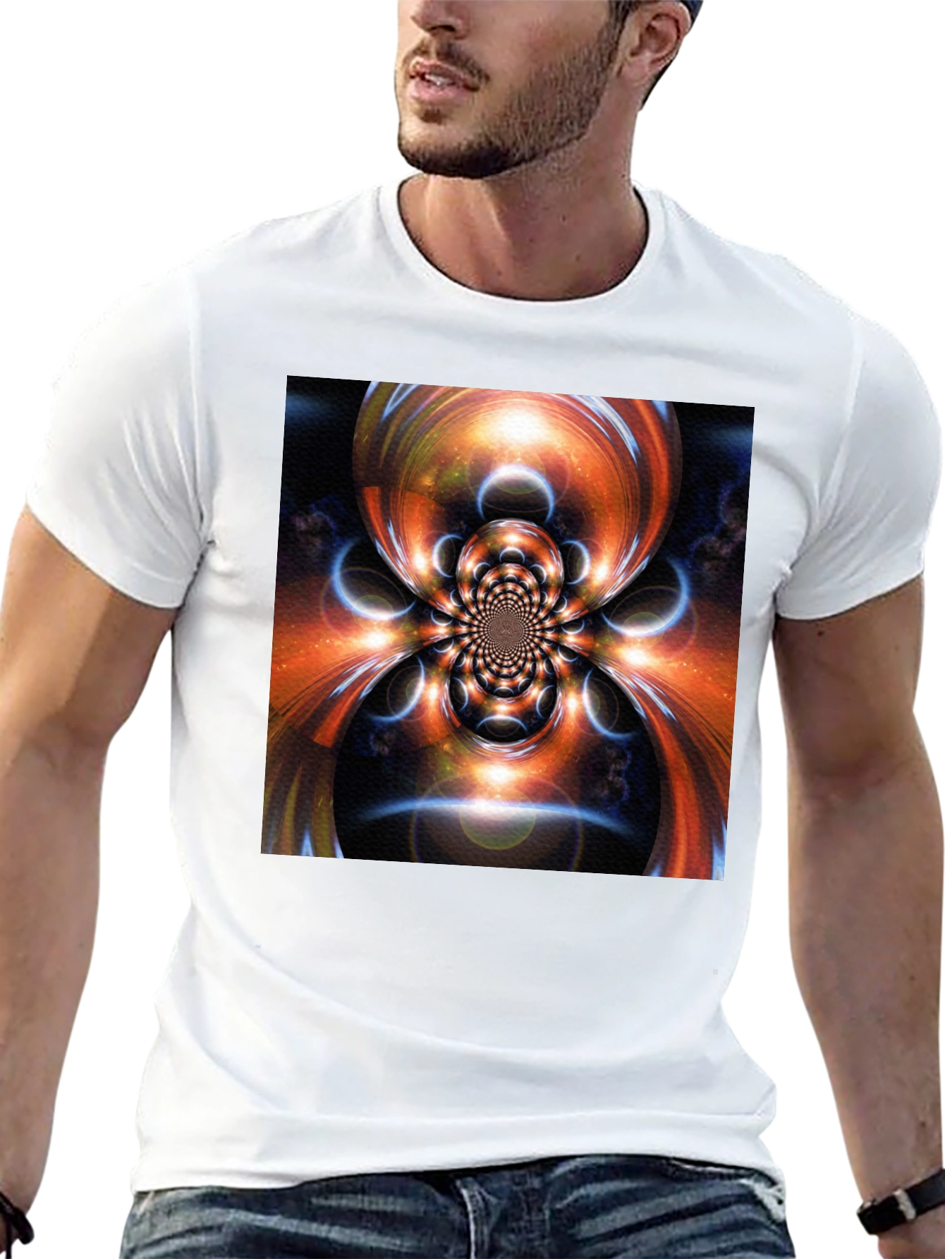 Abstract Fractal Graphic Print Black T-Shirt