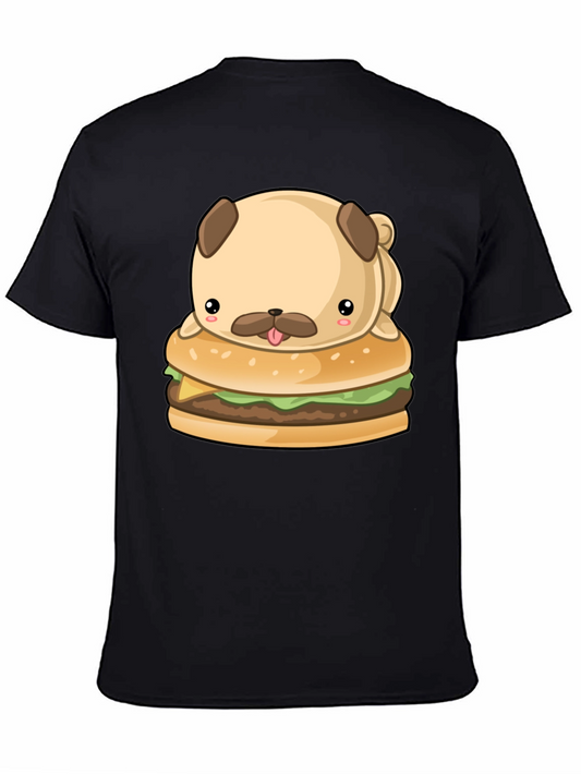 Cute Pug Burger Graphic Black T-Shirt