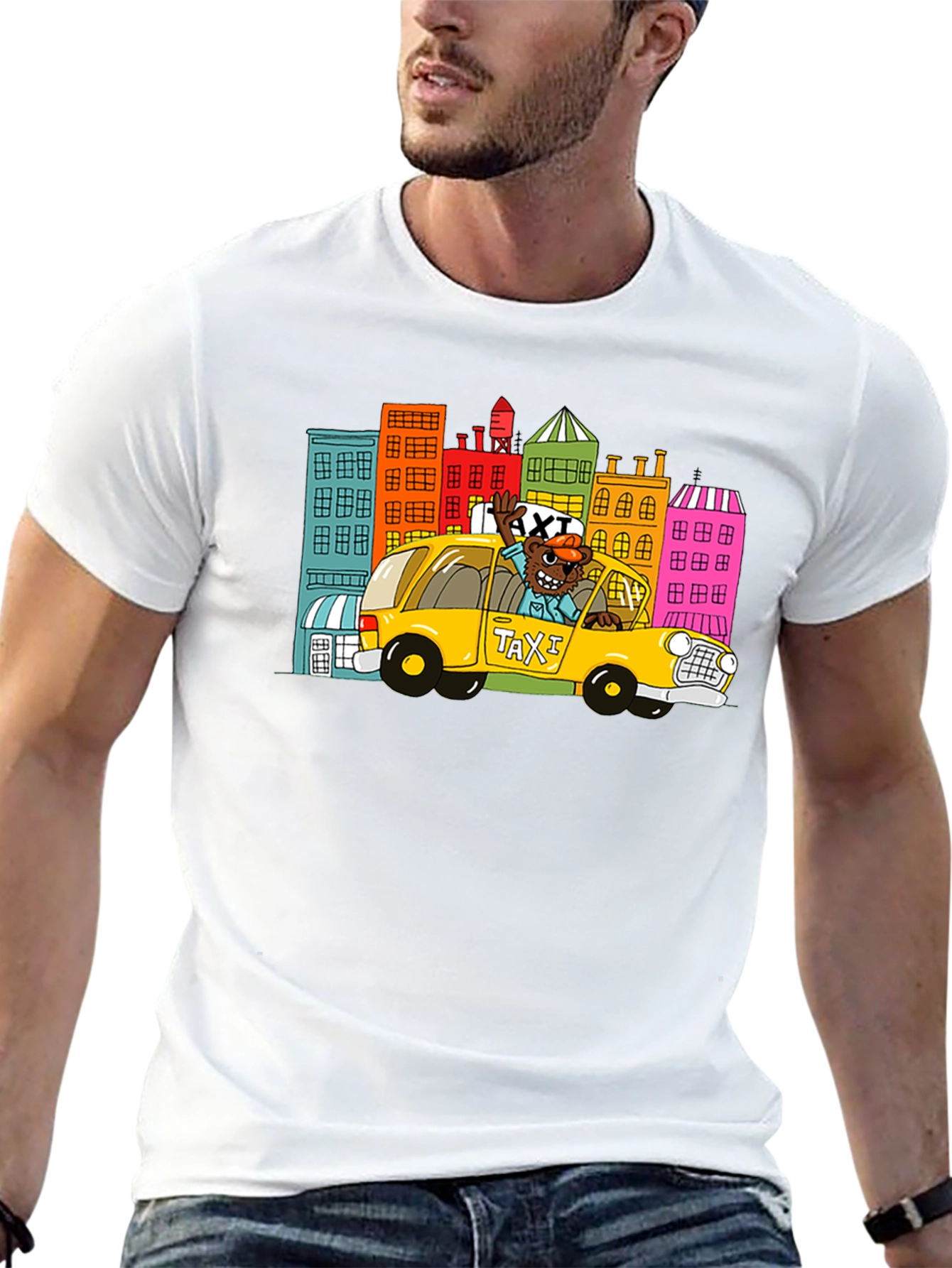 Cartoon Taxi Graphic Tee - Black