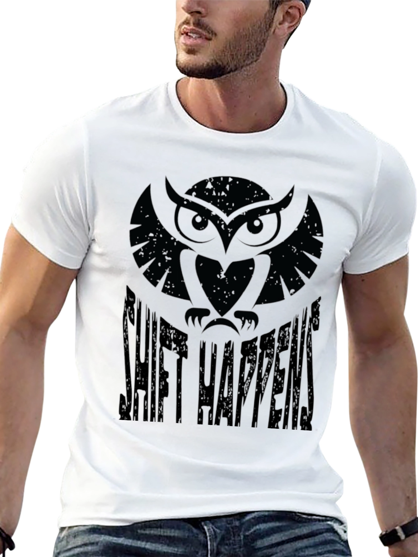 Shift Happens Owl Graphic Print Mens T-Shirt