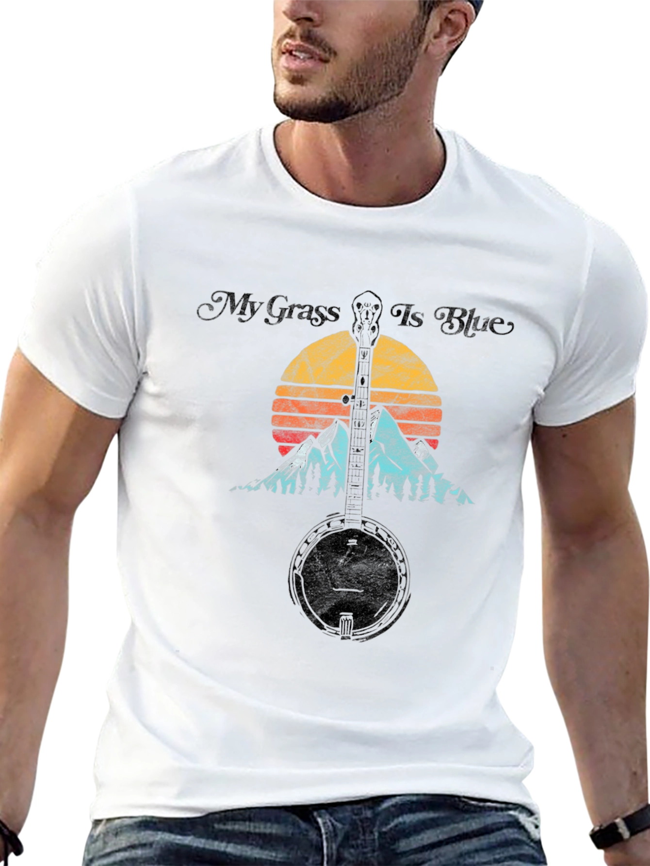 My Grass Is Blue Banjo Sunset Graphic Tee