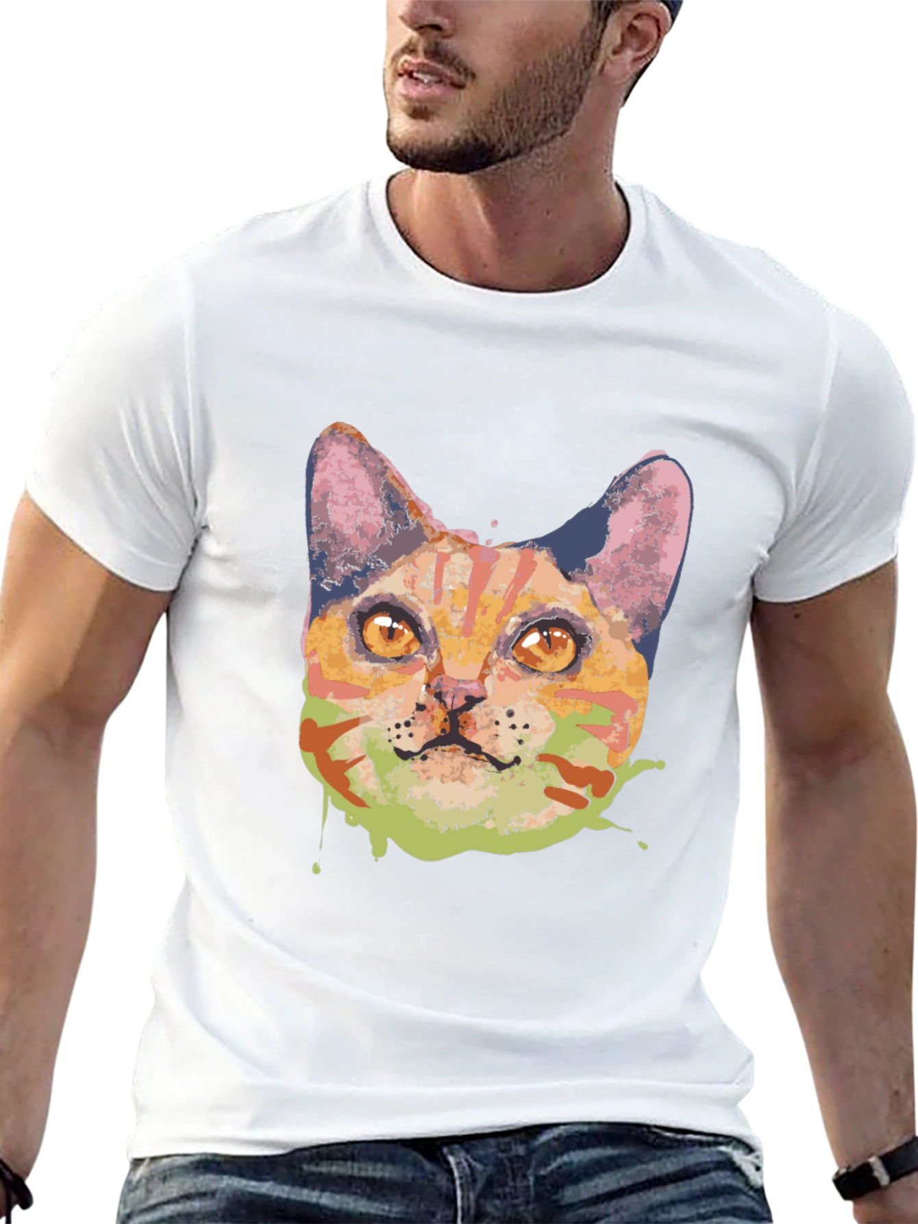 Abstract Cat Graphic Tee - Black