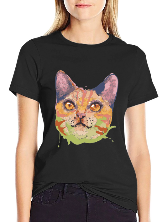 Abstract Cat Graphic Tee - Black
