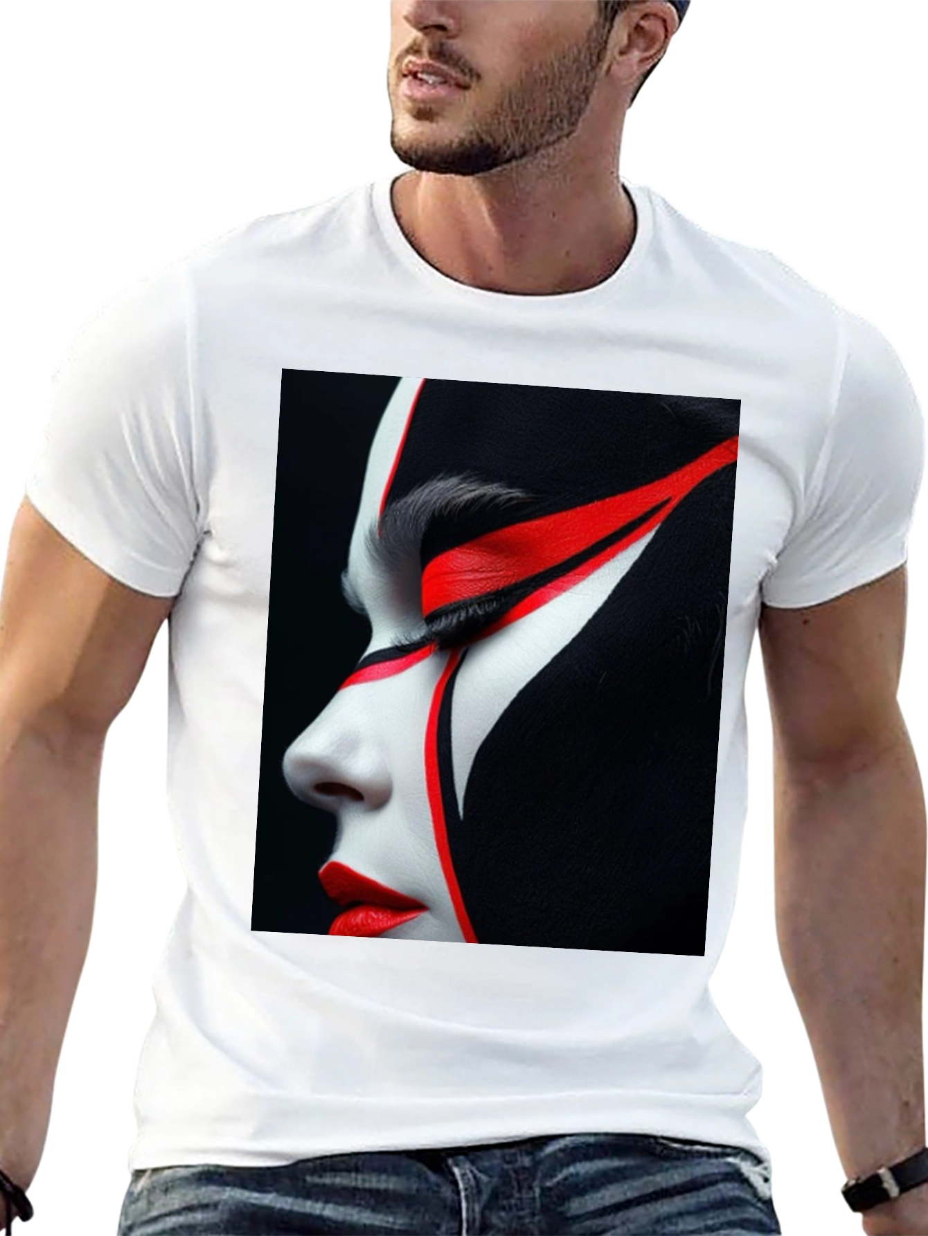 Graphic Print Tee - Red & White Face Art