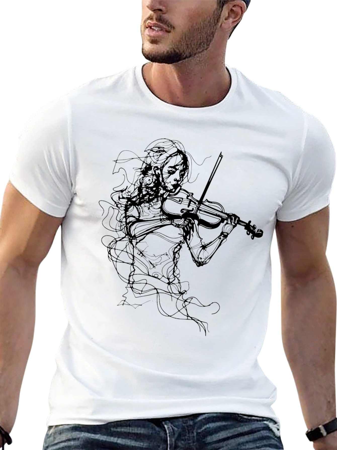 Violinist Graphic Tee - Stylish Black T-Shirt