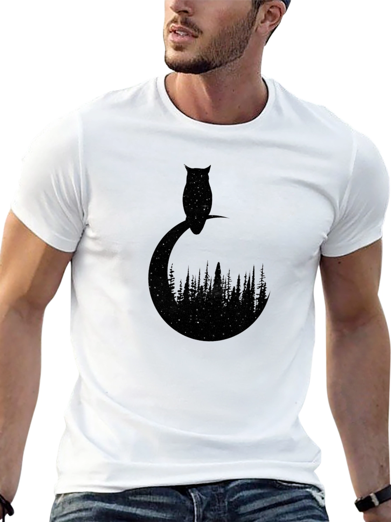Owl Stargazing Tee - Night Sky Forest Design