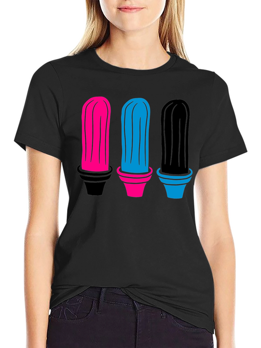 Colorful Cactus Graphic Tee - Black Cotton Shirt