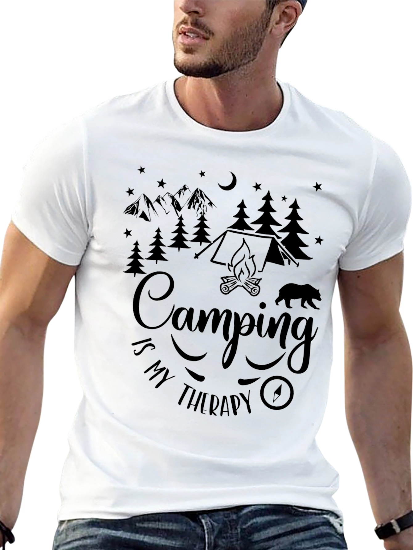 Camping Is My Therapy Black Graphic T-Shirt