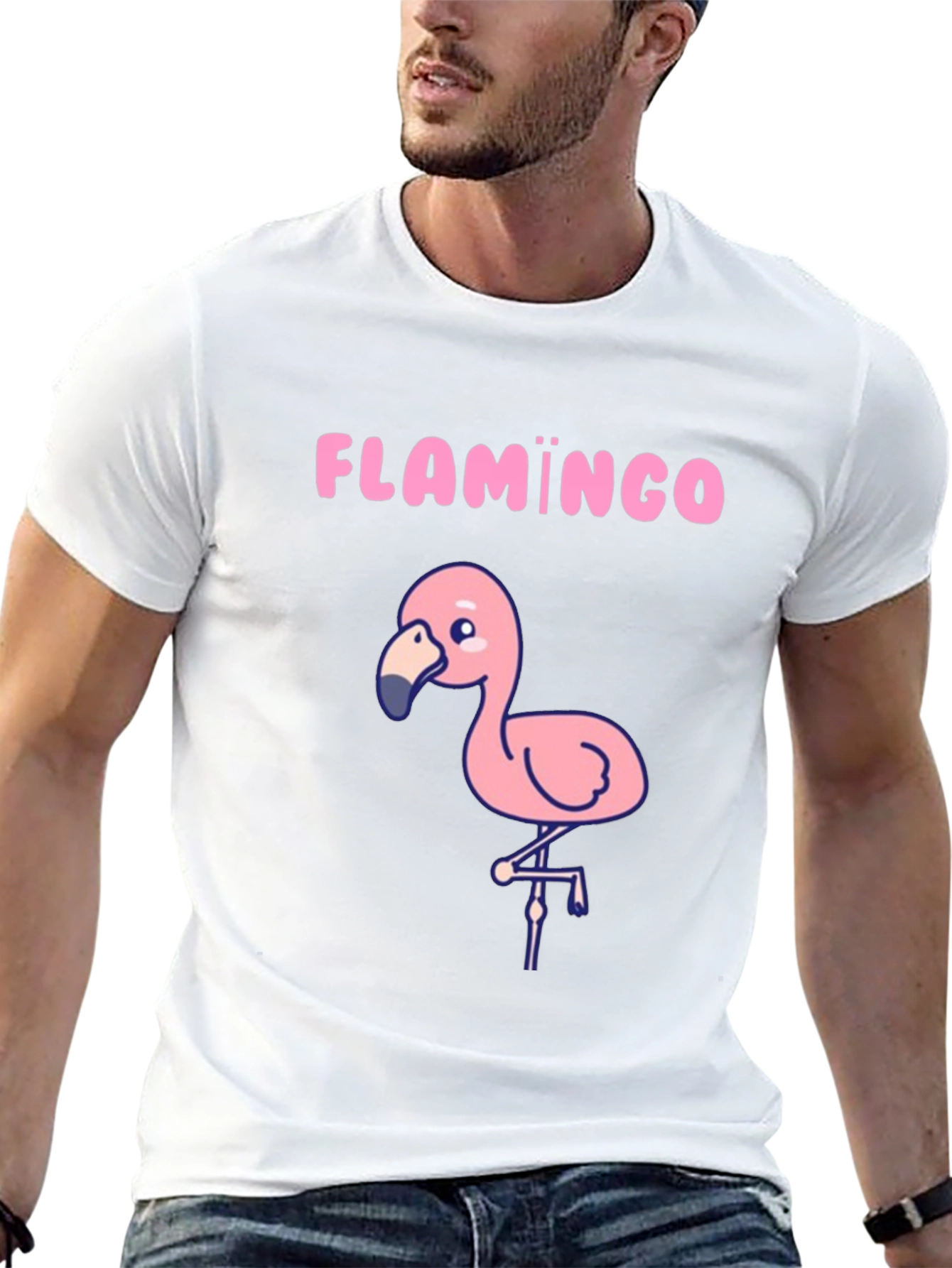Cute Flamingo Graphic Tee - Black Cotton T-Shirt