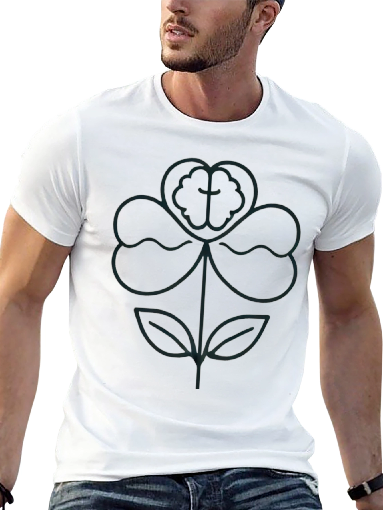 Clover Outline Graphic Black T-Shirt