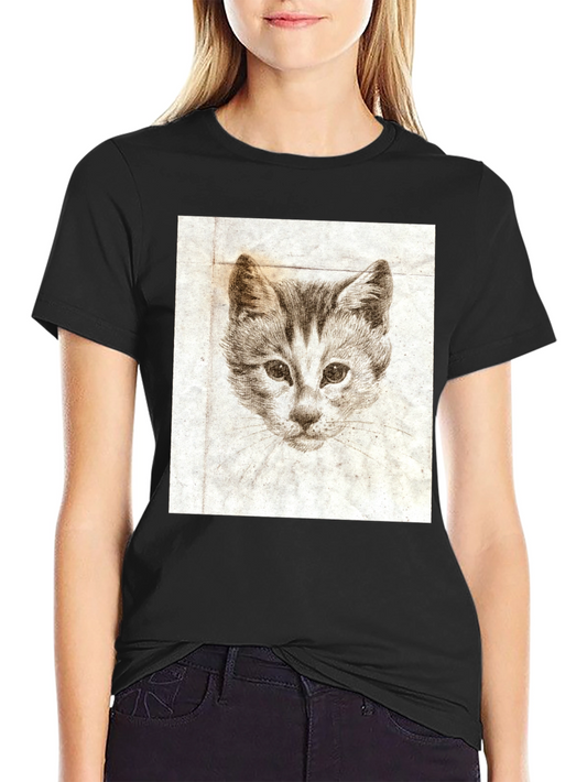 Vintage Cat Sketch Black T-Shirt