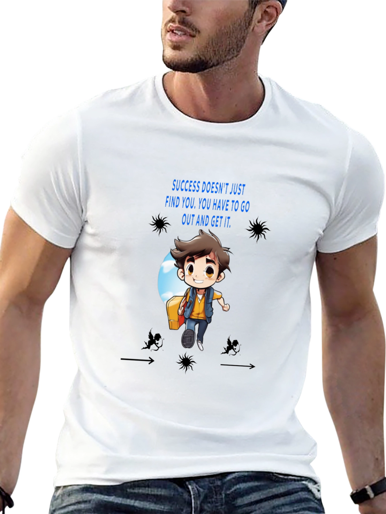 Motivational Cartoon Graphic Black T-Shirt