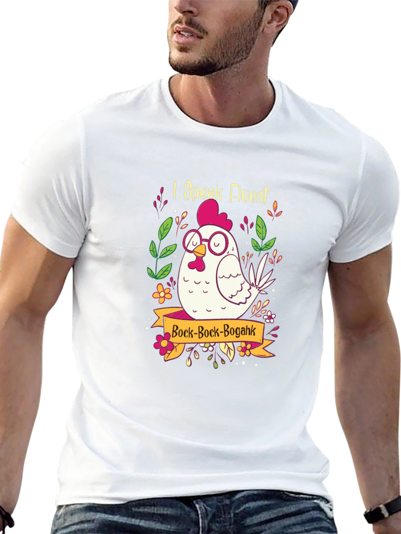 Funny Chicken Graphic T-Shirt - I Speak Fluent Bock!