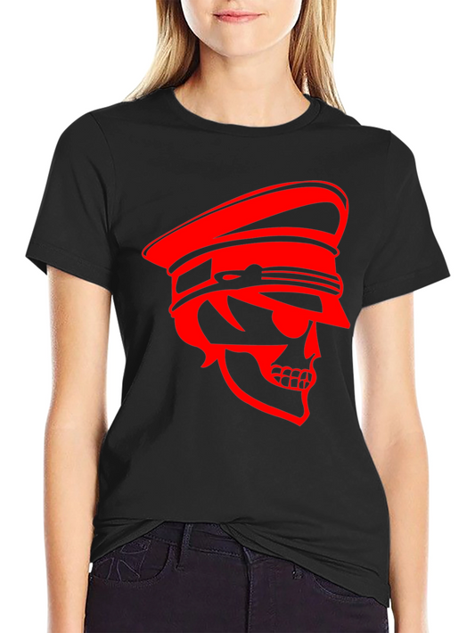 Skull Captain Graphic Tee - Bold Red Design on Black Cotton