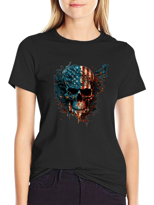 American Flag Skull Graphic Black T-Shirt