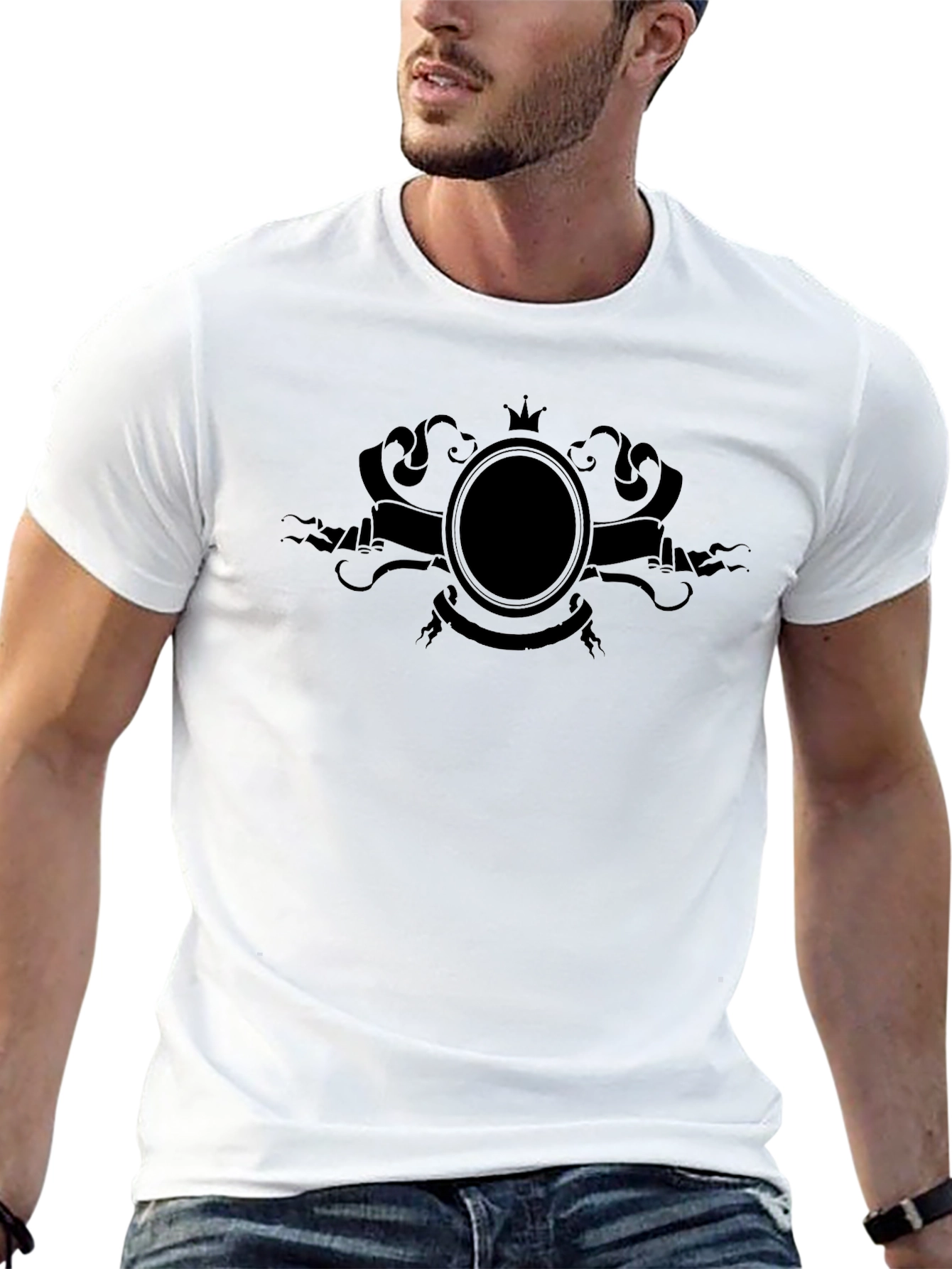 Mens Black Graphic Tee - Crown & Banner Design