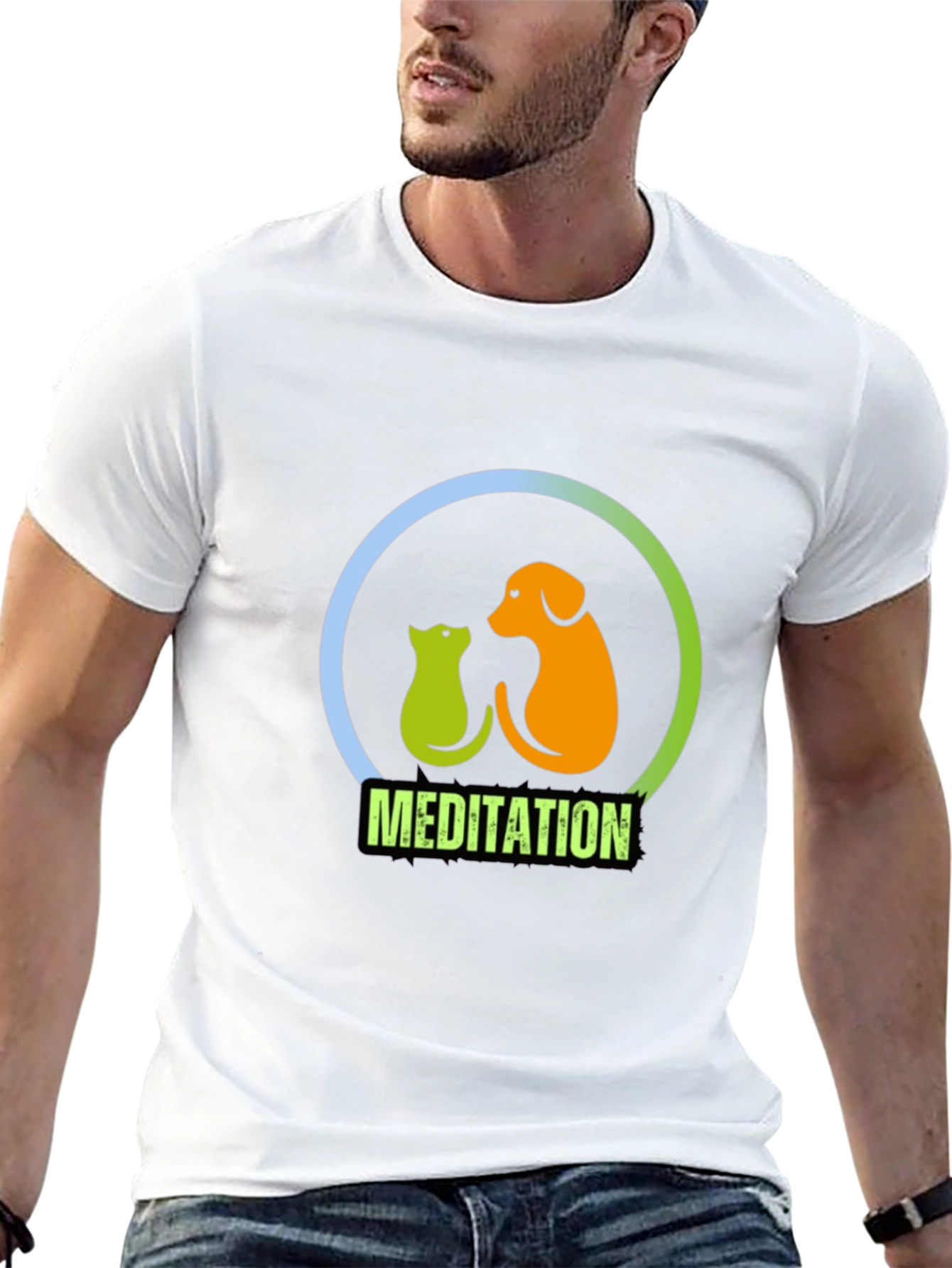 Meditation Dog & Cat Graphic T-Shirt