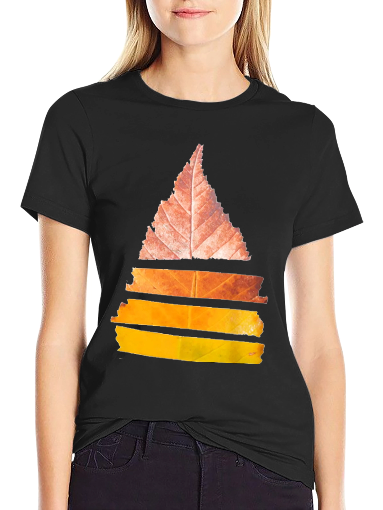 Abstract Leaf Design Black T-Shirt