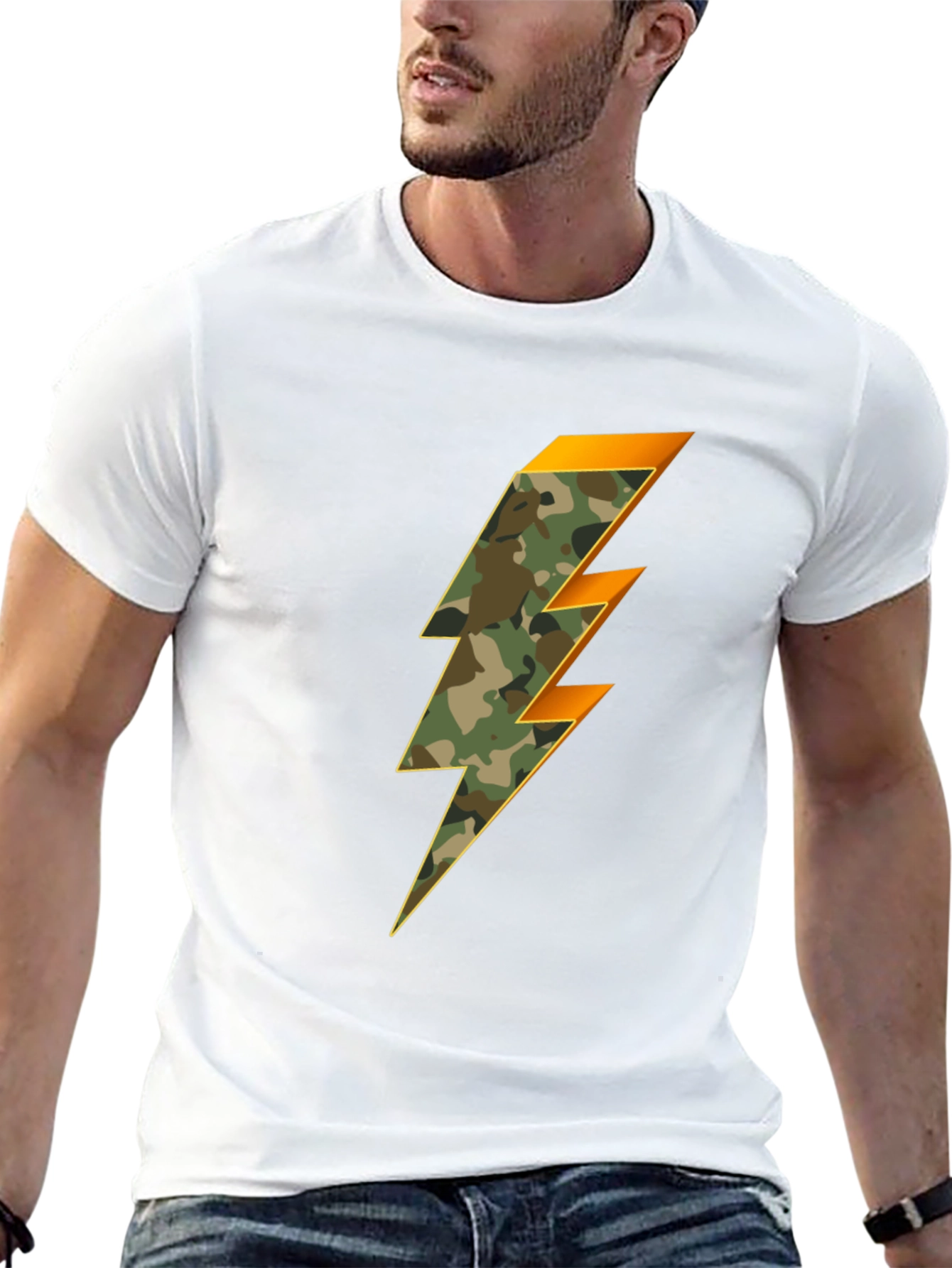 Camo Lightning Bolt Graphic Tee - Stylish Mens T-Shirt