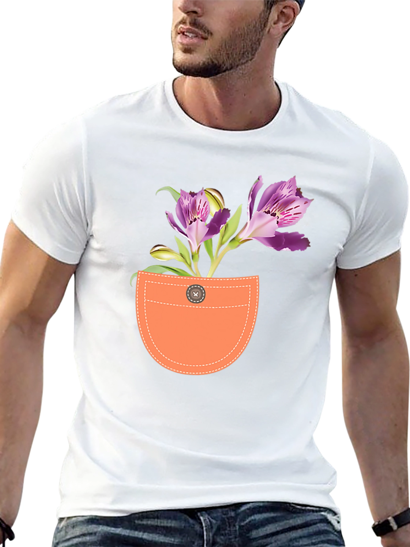 Floral Pocket Graphic Tee - Mens Black T-Shirt
