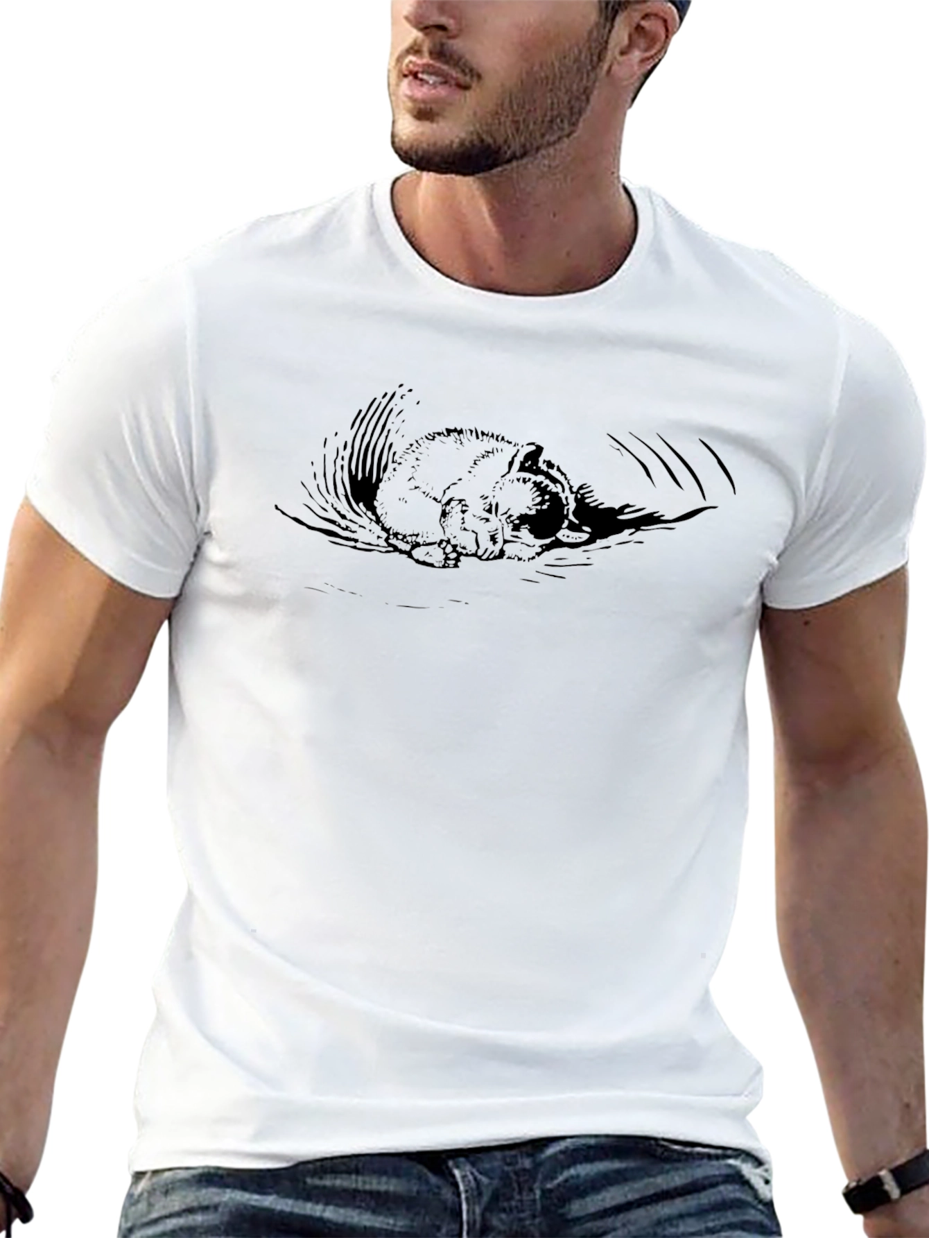 Black T-Shirt with Sleeping Squirrel Design