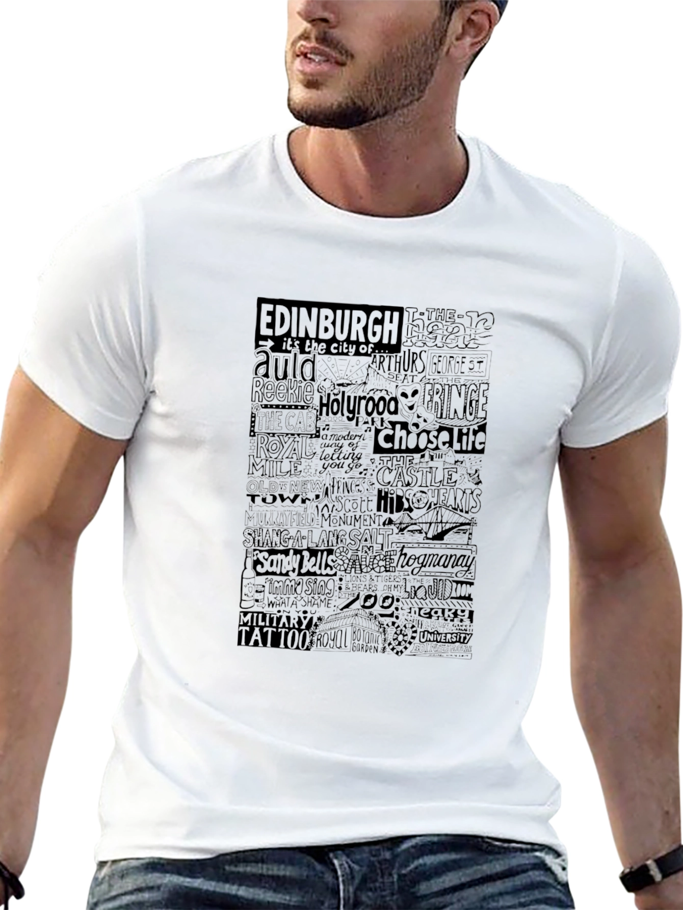 Edinburgh Typography Print Black T-Shirt