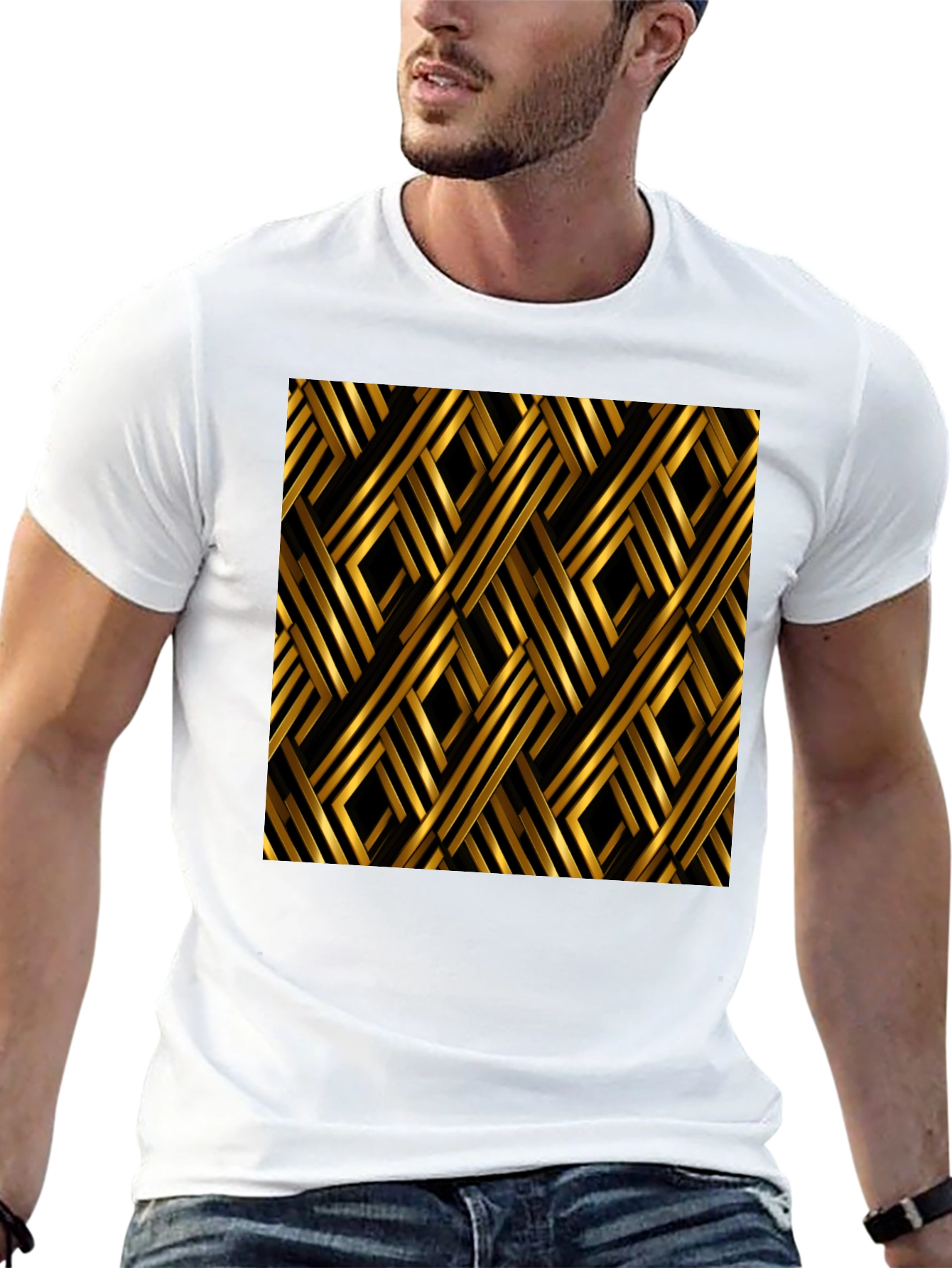 Geometric Gold Pattern Black T-Shirt